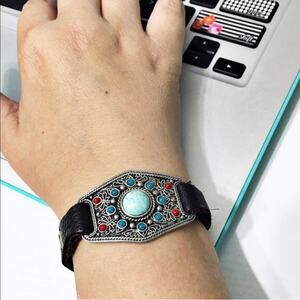 Lucky Brand Carved Leather Wrap Cuff Bracelet